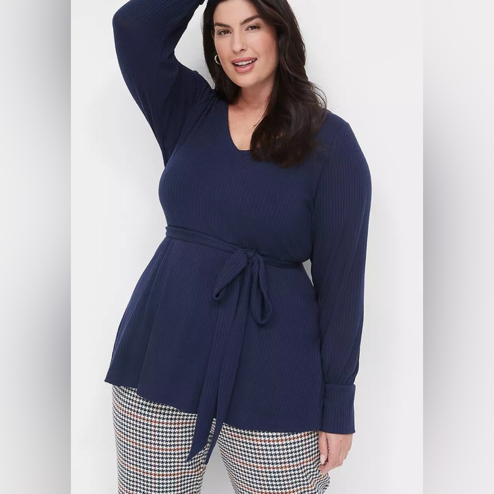 Lane Bryant Tunic Top Women’s Size 18/20 Blouson Belted V-Neck Maritime Blue